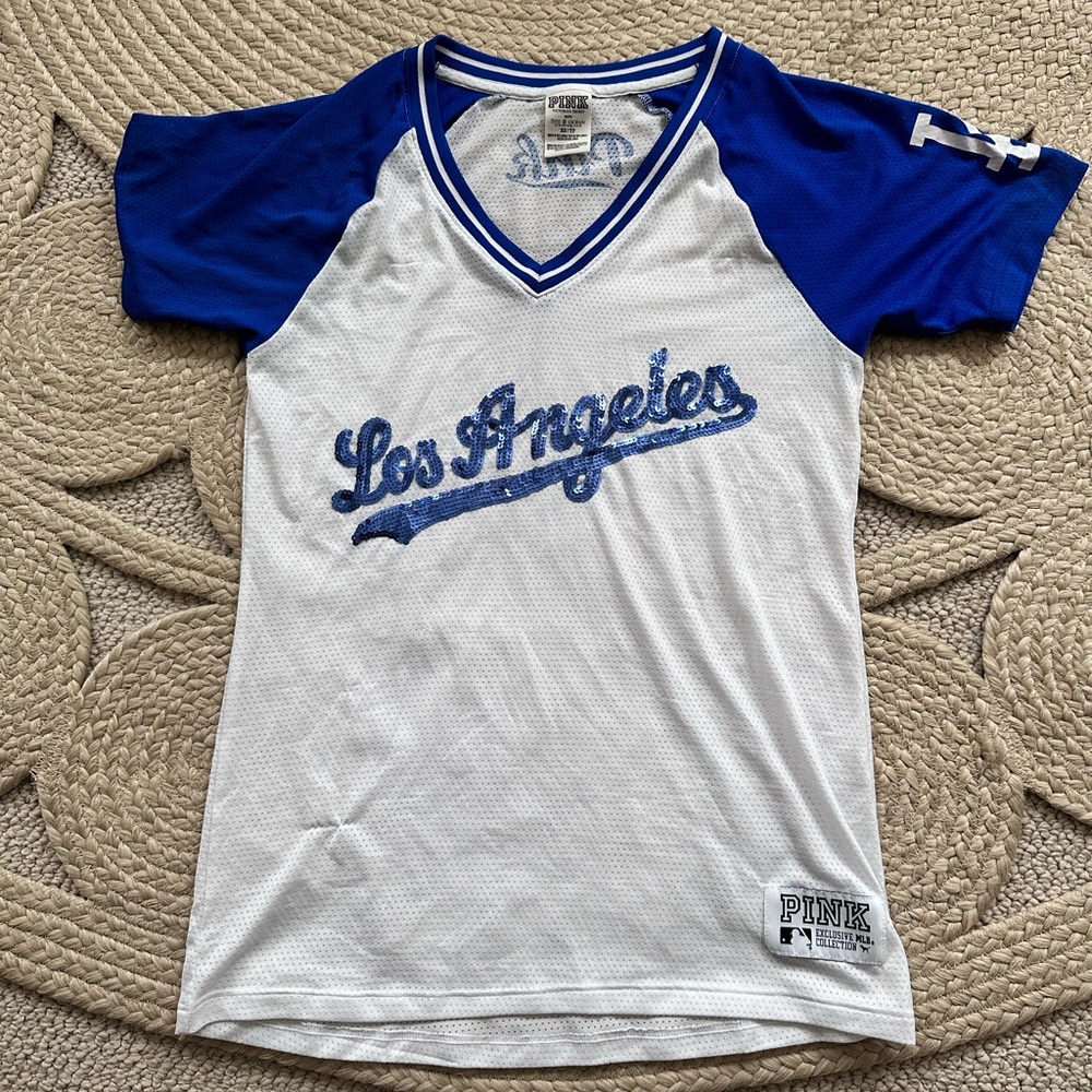 Victoria Secrets PINK LA Dodgers Inspired Sequin Mesh Top